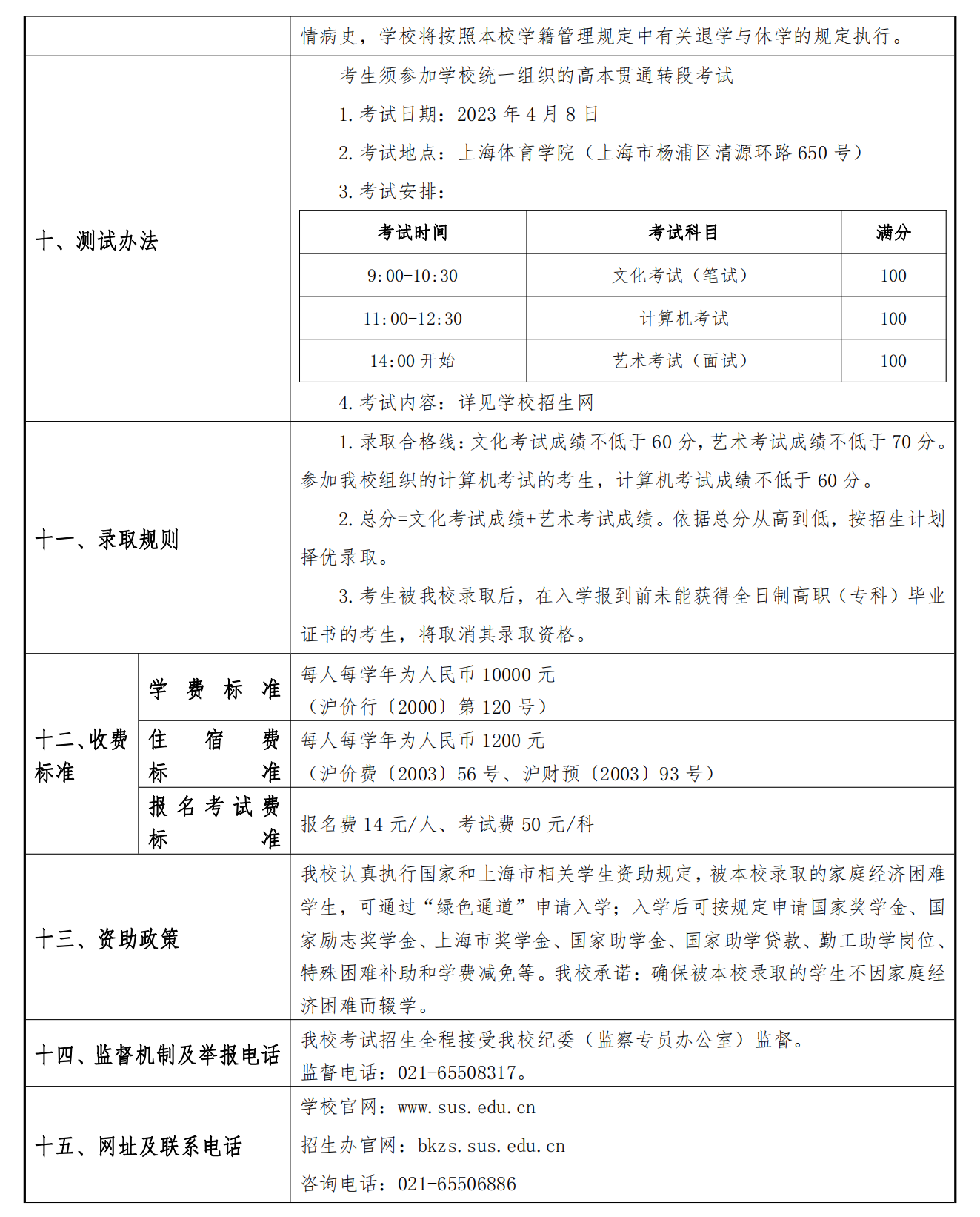 上海体育学院2023 上海市普通高校“专升本”招生章程